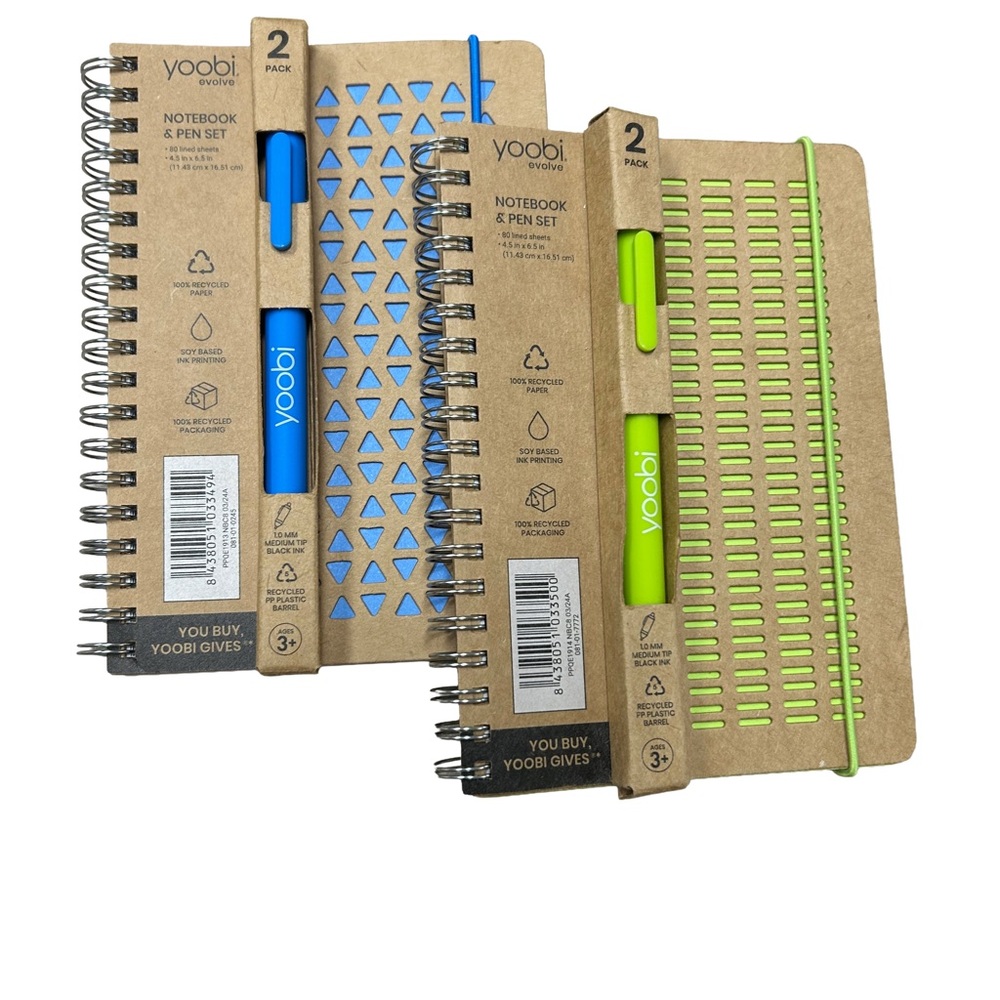 Yoobi Spiral Notebook and Pen Duo - Blue and Lime